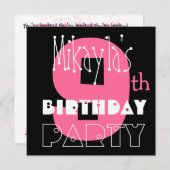 キッズナイン誕生日名前をカスタムするモダンピンク 招待状 (正面/裏面)