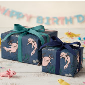 キッズネイビーグリーンアンダーウォーターアクソロトルスケッチ ラッピングペーパー