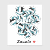 キッズネームティール(緑がかった色)ブラックチームカラーバレーボール シール (シート)