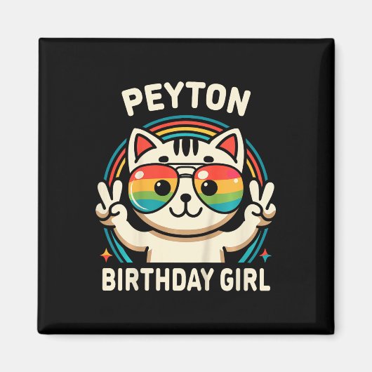 キッズネームペイトン誕生日ガールキャット マグネット (正面)