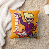 キッズネームロックスターギターオレンジ&パープルピロー クッション (ブランケット)