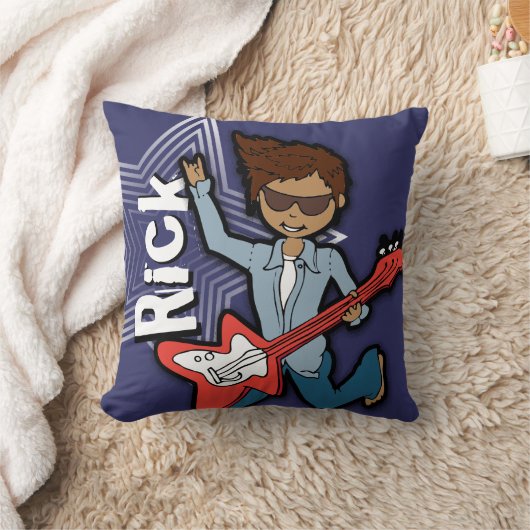 キッズネームロックスターギターボーイダークブルー枕 クッション (ブランケット)