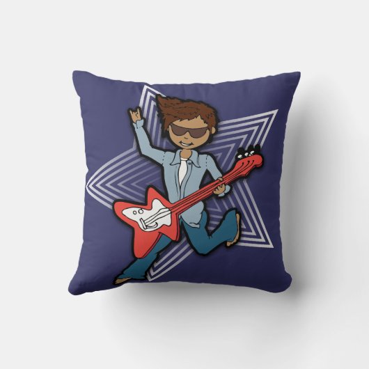 キッズネームロックスターギターボーイダークブルー枕 クッション (裏面)