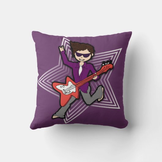 キッズネームロックスターギターボーイパープルピロー クッション (裏面)