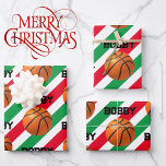 キッズネーム付きバスケットボールChristmas Red & Green 3 ラッピングペーパーシート<br><div class="desc">キッズネーム付きバスケットボールChristmas Red & Green 3ラッピング紙シート</div>