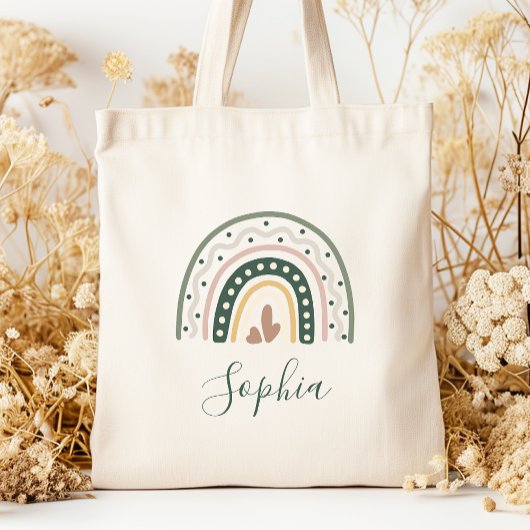 キッズネームBohoレインボードットアーストーン トートバッグ