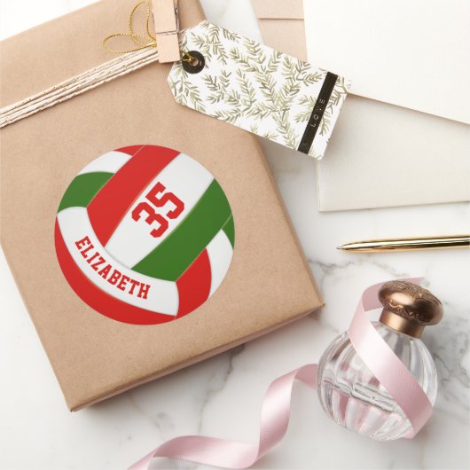 キッズネームjersey number red green volバレーボール ラウンドシール (ギフト)