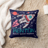 キッズネームrocket宇宙エクスプローラーティール（緑がかった色）ブルーピロー クッション (ブランケット)