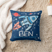 キッズネームrocket宇宙エクスプローラ青い枕 クッション (ブランケット)