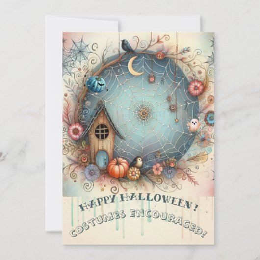 キッズハお洒落ウス幽霊のよく出るパーティーパステル秋おもしろい 招待状 (裏面)