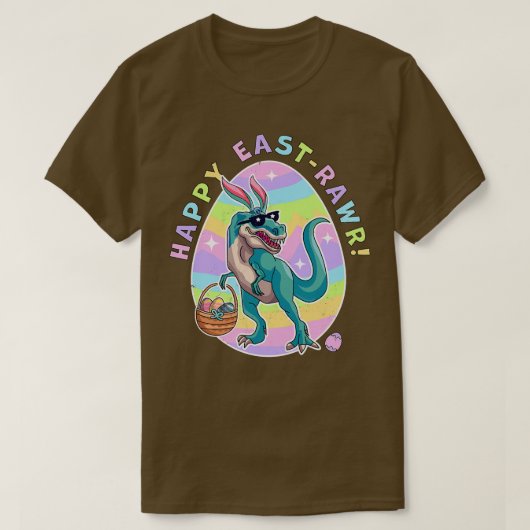 キッズハッピーイーストラーかわいい恐竜バニーイヤーズ幸せ Tシャツ (デザイン正面)