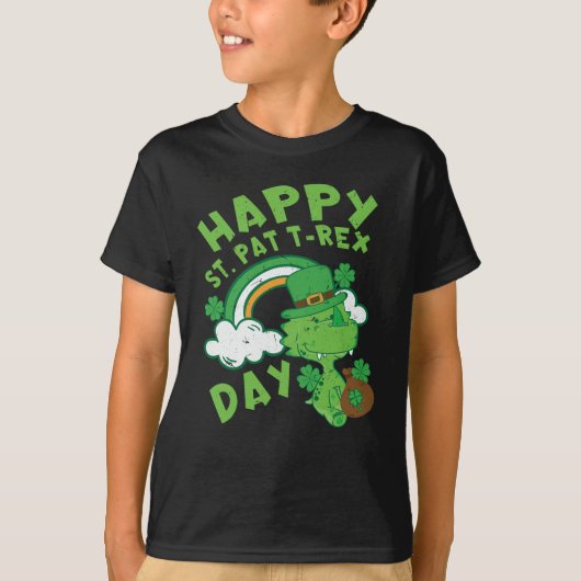 キッズハッピーセントパットトレックスデイディーノSt patricks dayへ Tシャツ (正面)