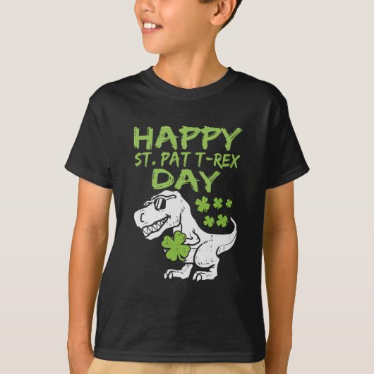 キッズハッピーセントパットトレックスデイディーノSt patricks day Tシャツ (正面)