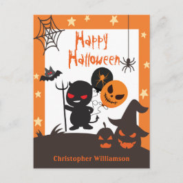 キッズハッピーハローウィンオレンジブラックポストカード ポストカード