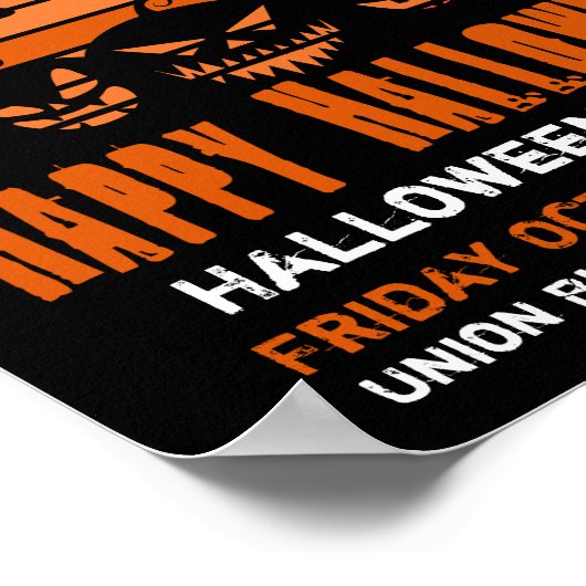 キッズハッピーハローウィンスケルトンキャットレトロサンセット ポスター (角)