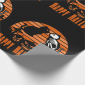 キッズハッピーハローウィンスケルトンキャットレトロサンセット ラッピングペーパー (角)