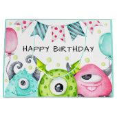 キッズハッピーバースデーかわいいモンスター ラージペーパーバッグ (正面)