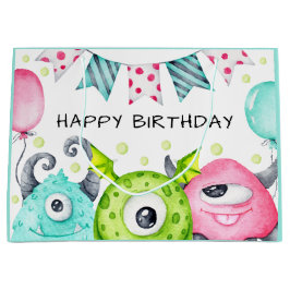 キッズハッピーバースデーかわいいモンスター ラージペーパーバッグ