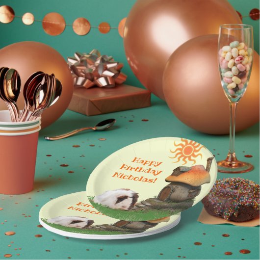 キッズハッピーバースデーギニアピグマッシュルームハウス ペーパープレート (複数)