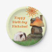 キッズハッピーバースデーギニアピグマッシュルームハウス ペーパープレート (正面)