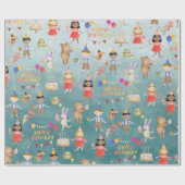 キッズハッピーバースデーパーティーインクルーシブ民族ティール（緑がかった色） ラッピングペーパー (フラット)