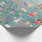 キッズハッピーバースデーパーティーインクルーシブ民族ティール（緑がかった色） ラッピングペーパー (角)