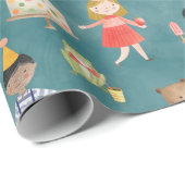キッズハッピーバースデーパーティーインクルーシブ民族ティール（緑がかった色） ラッピングペーパー (ロールコーナー)