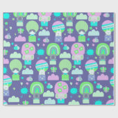 キッズハッピーバースデーパープルピンクかわいい動物 ラッピングペーパー (フラット)