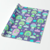 キッズハッピーバースデーパープルピンクかわいい動物 ラッピングペーパー (アンロールド)