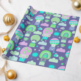 キッズハッピーバースデーパープルピンクかわいい動物 ラッピングペーパー