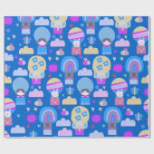 キッズハッピーバースデーブルーピンクかわいい動物たち ラッピングペーパー (フラット)
