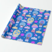 キッズハッピーバースデーブルーピンクかわいい動物たち ラッピングペーパー (アンロールド)