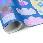 キッズハッピーバースデーブルーピンクかわいい動物たち ラッピングペーパー (ロールコーナー)