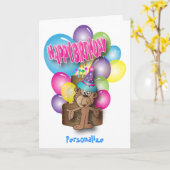 キッズハッピーバースデー |かわいいサル カード (黄色い花)