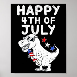 キッズハッピー7月4日Tレックス愛国おもしろい幼児 ポスター