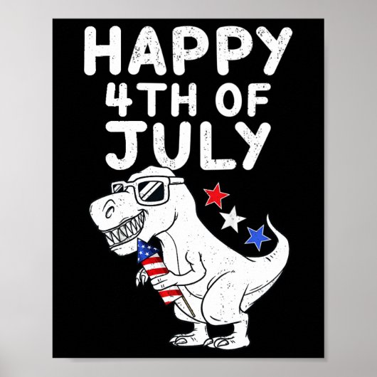 キッズハッピー7月4日Tレックス愛国おもしろい幼児 ポスター (正面)