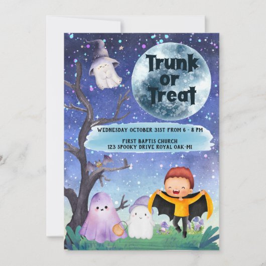 キッズハロウィンカスタムパーティーかわいい 招待状 (正面)