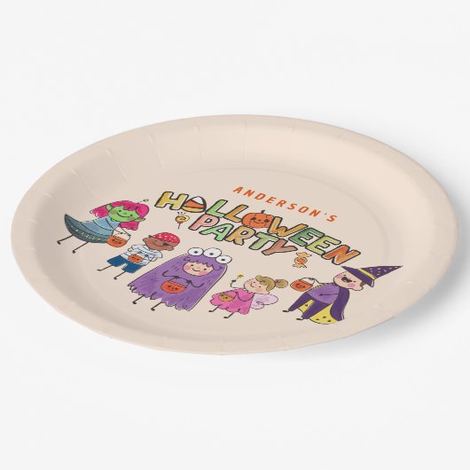 キッズハロウィンカラフルの衣装パーティー ペーパープレート (アングル)