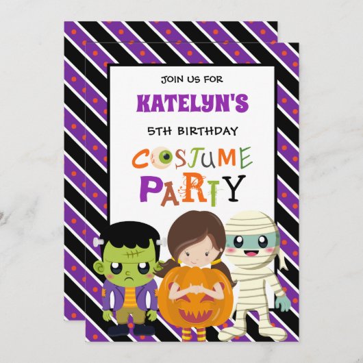 キッズハロウィンコスチュームパーティー9th誕生日 招待状 (正面/裏面)