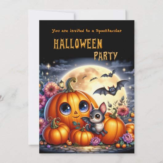 キッズハロウィンパーティーのデザイン 招待状 (正面)