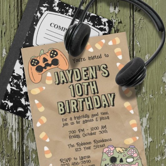 キッズハロウィン不気味ゲーマーバースデーパーティー 招待状
