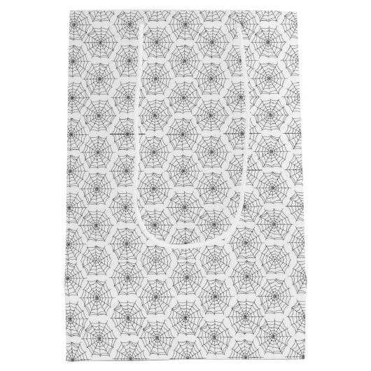 キッズハロウィン不気味スパイダーウェブ白黒 ミディアムペーパーバッグ (裏面)