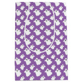 キッズハロウィン不気味ホワイト幽霊たちオン紫 ミディアムペーパーバッグ (正面)