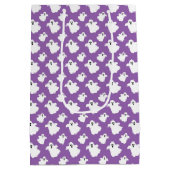 キッズハロウィン不気味ホワイト幽霊たちオン紫 ミディアムペーパーバッグ (裏面)