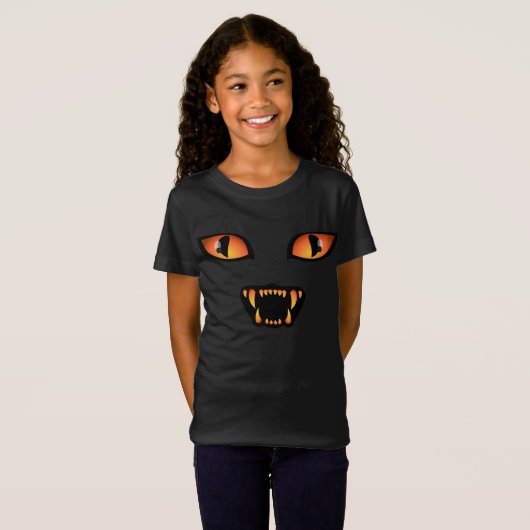 キッズハロウィンTシャツブラック不気味キャットキッズティー Tシャツ (正面フル)
