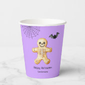 キッズハロウィーンかわいいジンジャーブレッドスケルトンパープル 紙コップ (裏面)