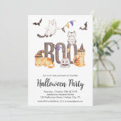 キッズハロウィーンかわいい猫たち幽霊たちカボチャパーティー 招待状 (スタンド正面)