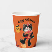 キッズハロウィーンかわいい黒猫パーティー 紙コップ (裏面)