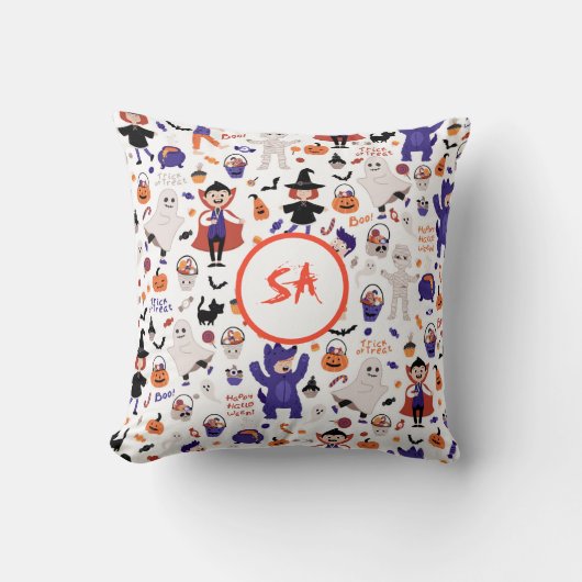 キッズハロウィーンのコスチュームパーティートリックまたはTreat Boo クッション (正面)