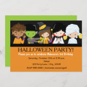 キッズハロウィーンの衣装の誕生日パーティーの招待状 招待状 (正面/裏面)